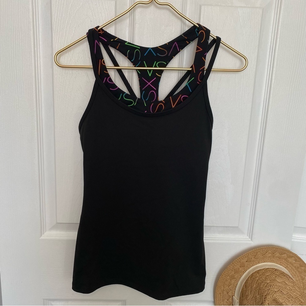 Victoria’s Secret Sexy black with build in multi neon color bra Sport Small